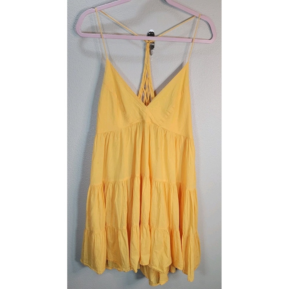 Urban Outfitters Yellow‎ Tiered Halter Sundress 100% Cotton Size L